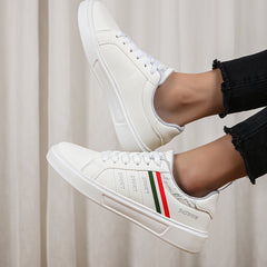 Faux Leather Stripes Pattern Skate Shoes Wear Resistance Non Slip Flat Sneakers