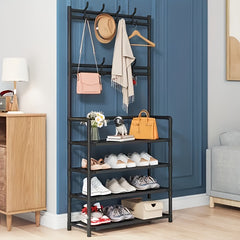 Entrance Coat Rack Foyer Shoe Rack w/ Storage Shelves & Hooks