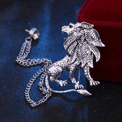 Vintage Animal Lion Brooch Chain Tassel Business Suit Pin