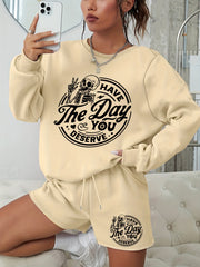  Halloween 2pcs Set Graphic Sweatshirt & Shorts Outfits