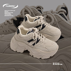 HUANQIU Lace-up Non-slip Platform Chunky Sneakers - Comfy Dad Shoes