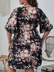  Floral Print Flutter Sleeve Mini Dress