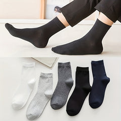5 Pairs Solid Socks Comfy & Breathable Mid Tube Socks Women's Stockings