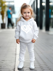 Love Heart Print Hoodies Pants Set For Spring Fall Sports Christmas Gift