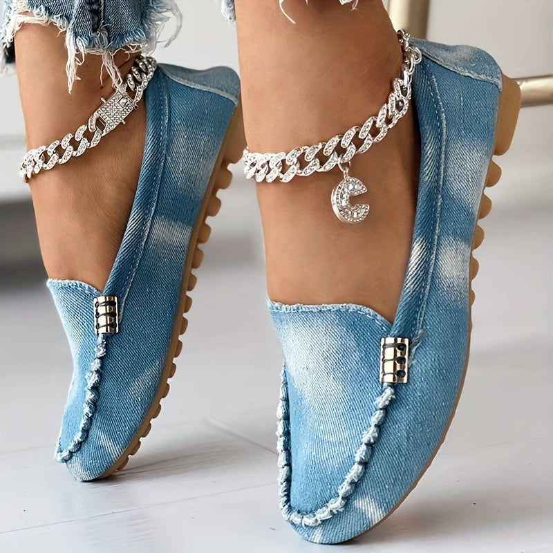 Women's Denim Flat Loafers Slip On Low Top Shoes