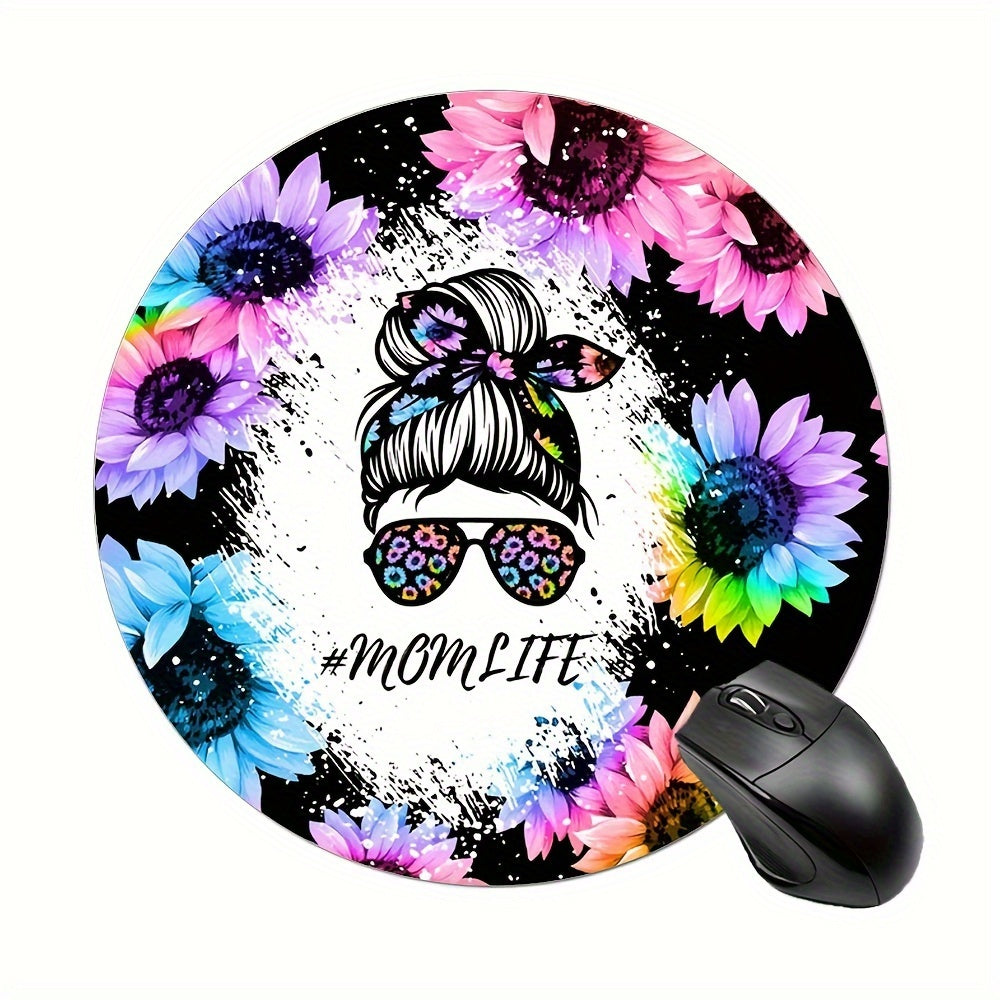 Mom Life Round Mouse Pad Non Slip Rubber Base Small Size 7.87 x 7.87 x 0.1inch