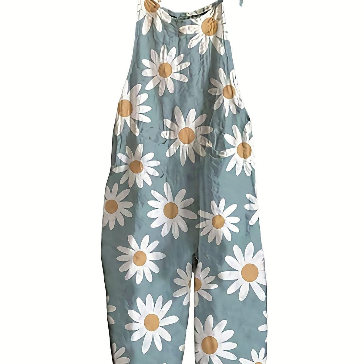  Daisy Print Tie Shoulder Cami Overall Jumpsuit