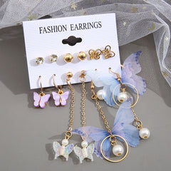 6 Pairs Butterfly Pearl Earrings Set