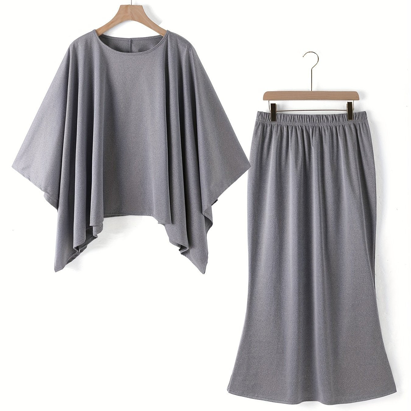  Women's Solid Bat Sleeve Top & Skirt Set