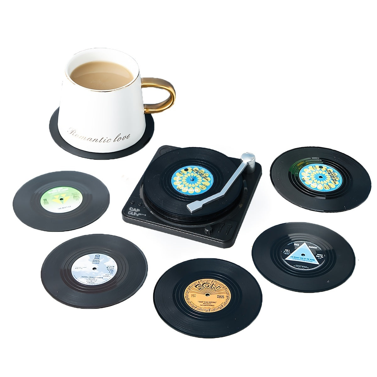 7pcs Vinyl Record Coaster Set with Holder
