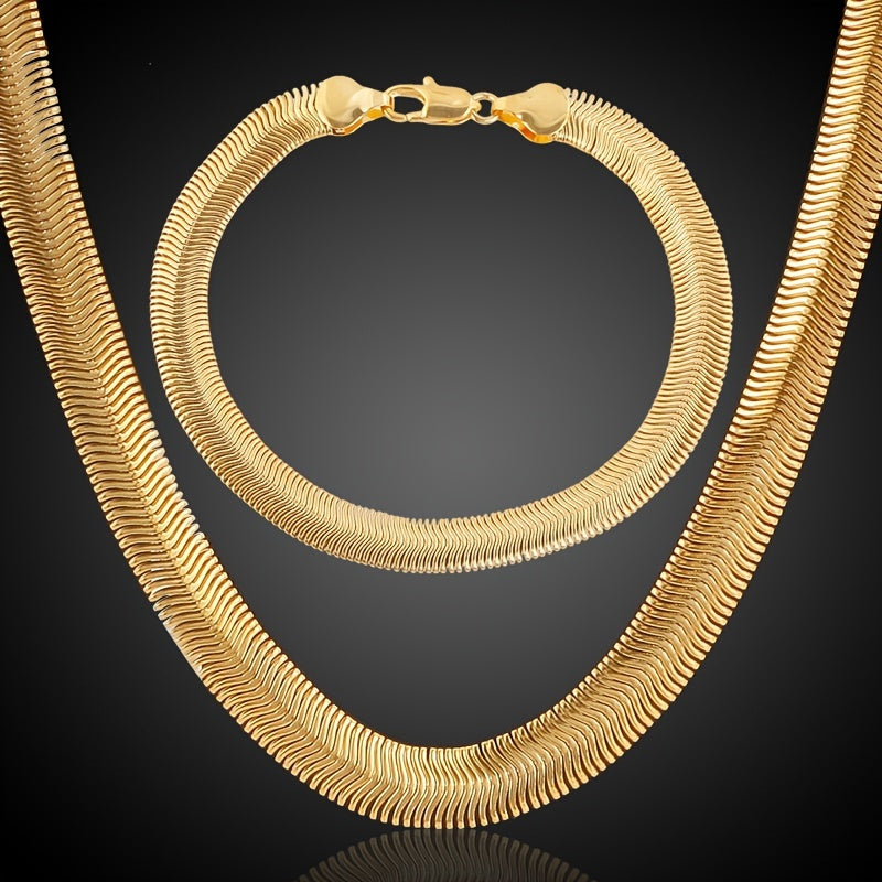 2pcs Men's Snake Chain Necklace & Bracelet Set Hip Hop Accessories
