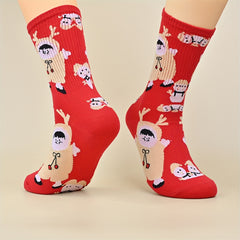 10 Pairs Christmas Print Socks Women's Mid Tube Stockings Hosiery