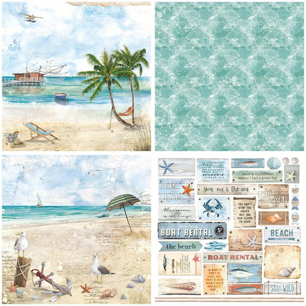Summer Breeze Themed Paper Sheets for DIY Projects - Set of 12