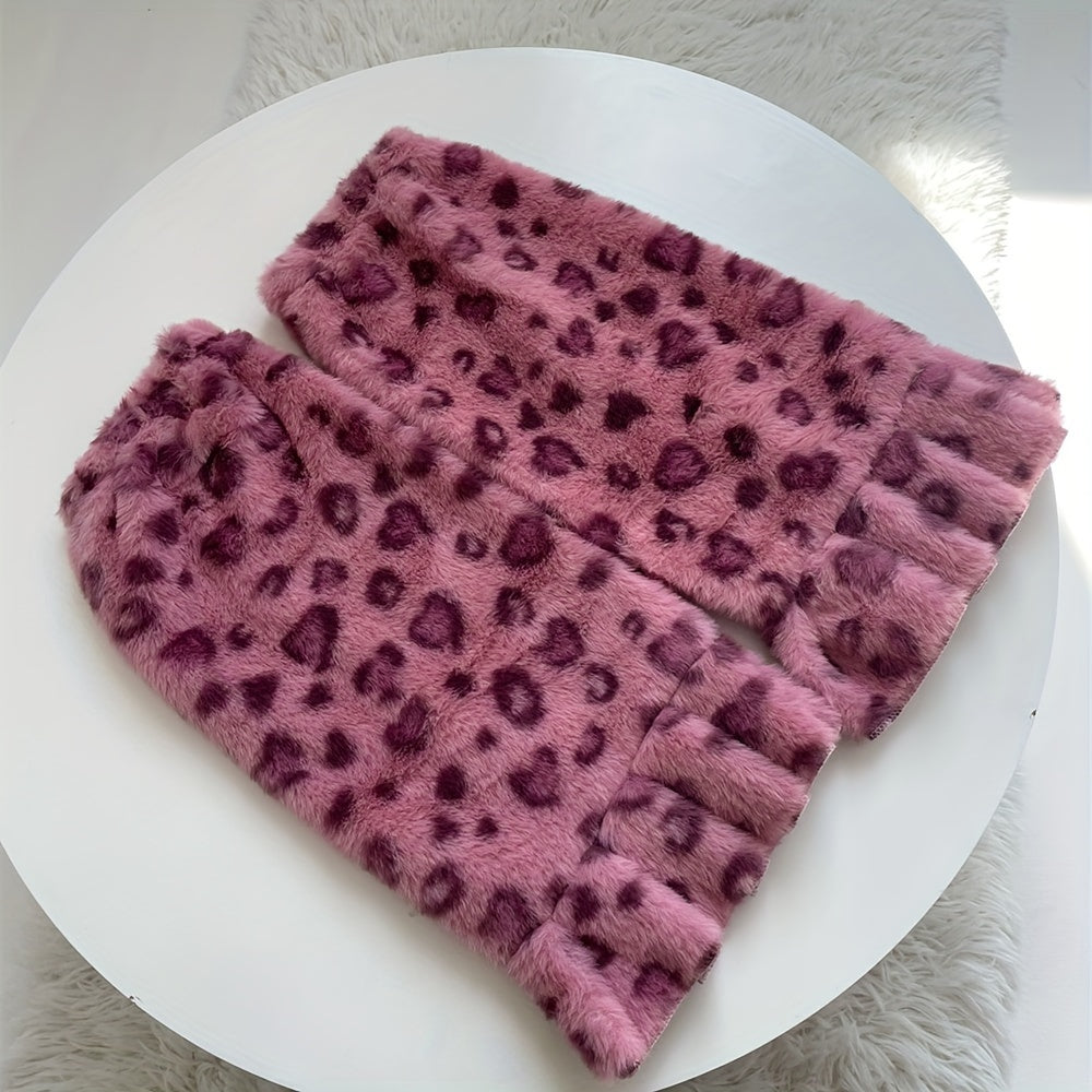Leopard Fuzzy Leg Warmers Ruffle Knee High Socks Women's