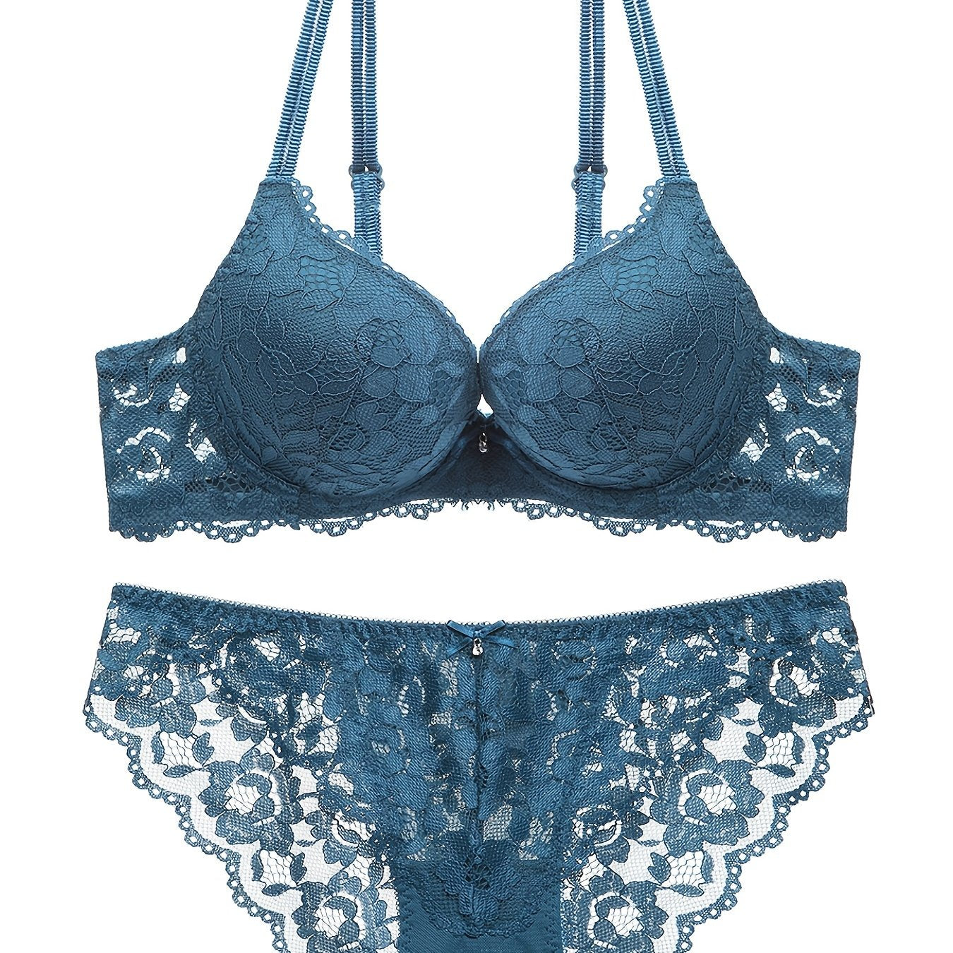 Lace Embroidery Lingerie Set Push Up Intimates Bra & Sheer Panty