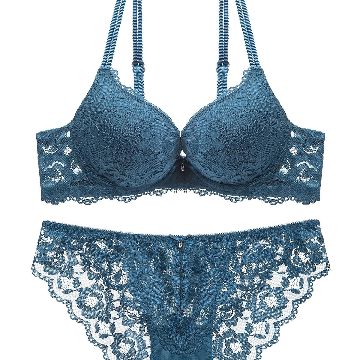 Lace Embroidery Lingerie Set Push Up Intimates Bra & Sheer Panty