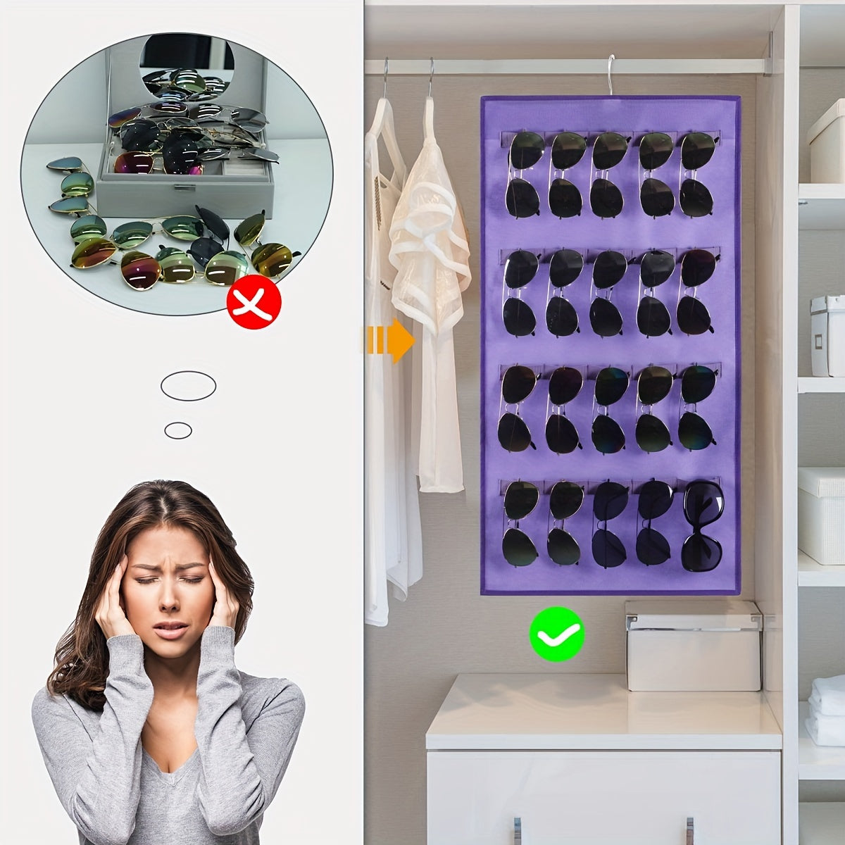 Dual Sided Sunglasses Organizer Wall Mounted Rack Storage