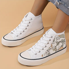 Girl's High Top Cats Pattern Skate Shoes Comfy Non Slip Casual Lace Up Sneakers