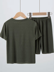 2pcs Boys Smile Face Icon Loungewear Set Kids Summer T shirt & Shorts