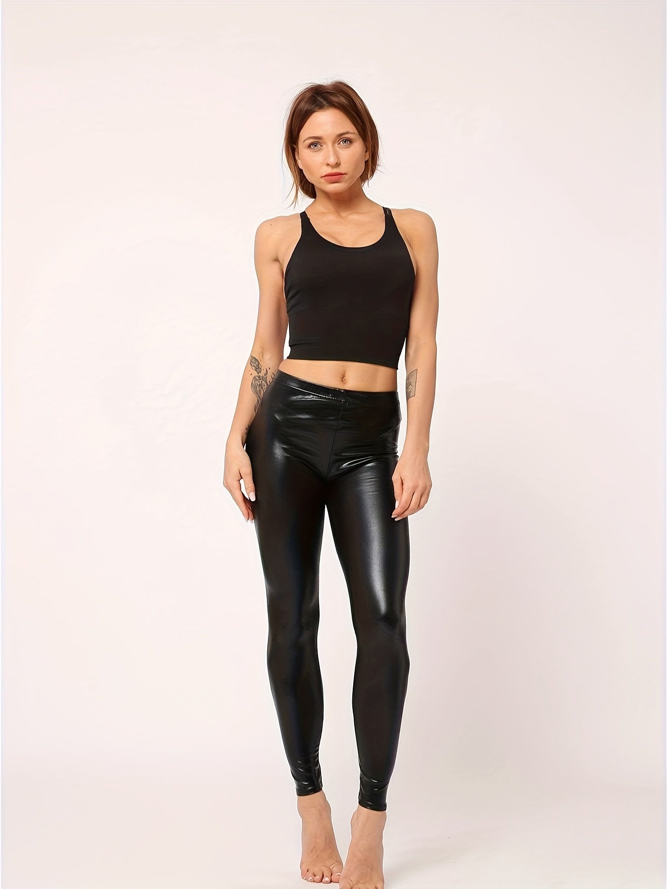  High Rise Faux Leather Leggings - Medium Stretch