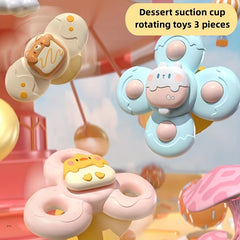 3 Packs Dessert Cartoon Animals Suction Cup Rotating Toys for Toddlers