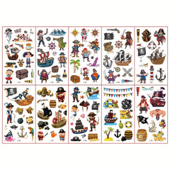 10 Cartoon Tattoo Stickers Waterproof Pirate Theme Fun Party Supplies