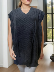  Casual Sweater Vest Women's Plus Knitted V Neck Medium Stretch