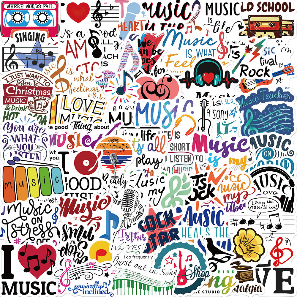 50 Music Themed Sticker Collection - DIY Projects, Laptops, Water Bottles