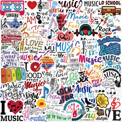 50 Music Themed Sticker Collection - DIY Projects, Laptops, Water Bottles