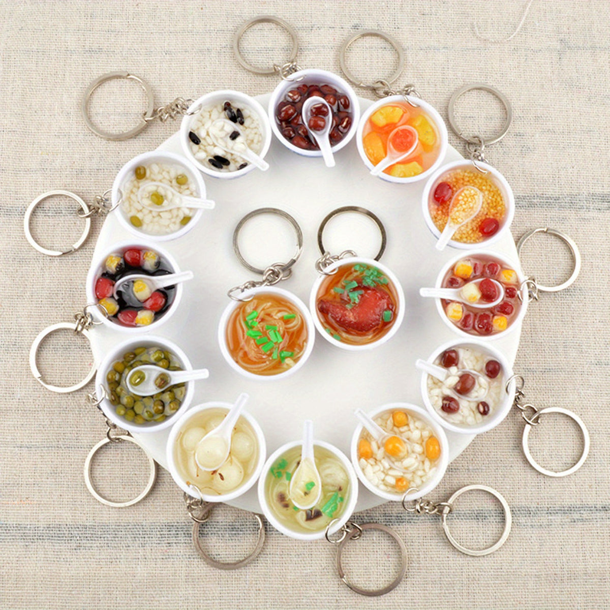 2PCS Mini Porcelain Bowl Keychain Food Model Accessories For Men