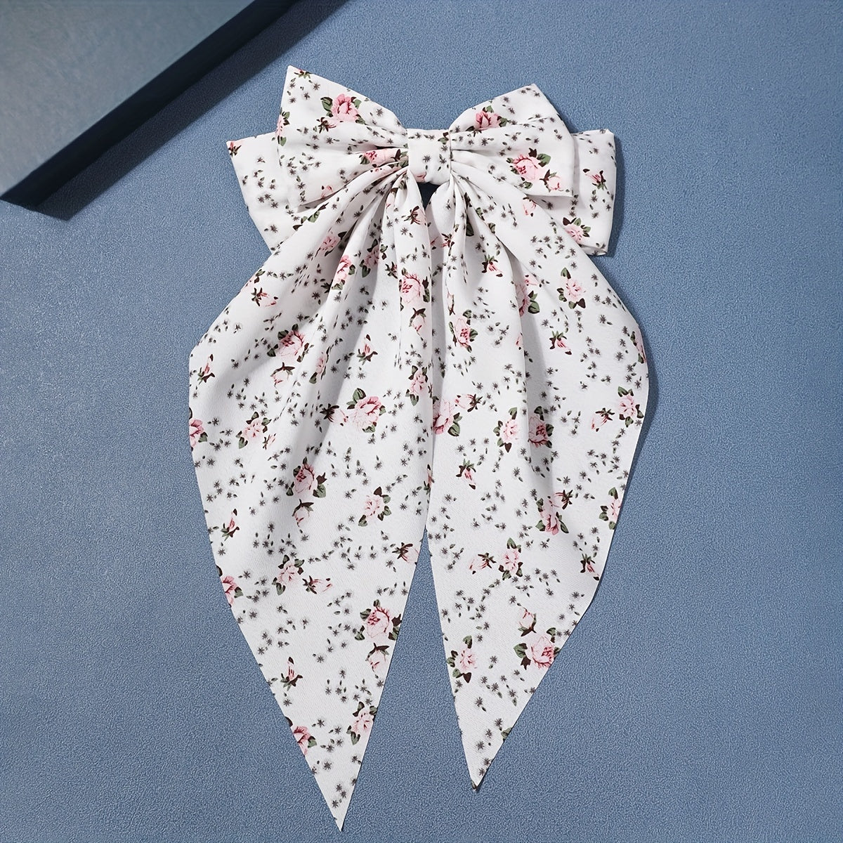 Floral Bow Hair Clip French Barrette Long Tail Non Slip Decoration