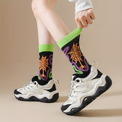 5 Pairs Pumpkin & Skull Print Socks Funny Halloween Crew Socks Women's Stockings