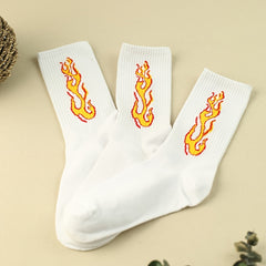 3 Pairs Flame Print Socks Comfy & Breathable Women's Mid Tube Stockings