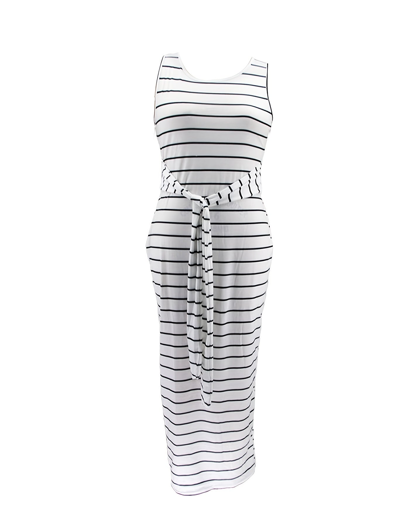 Striped Lace Up Maxi Dress with Belt