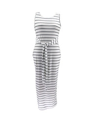  Striped Lace Up Maxi Dress with Belt