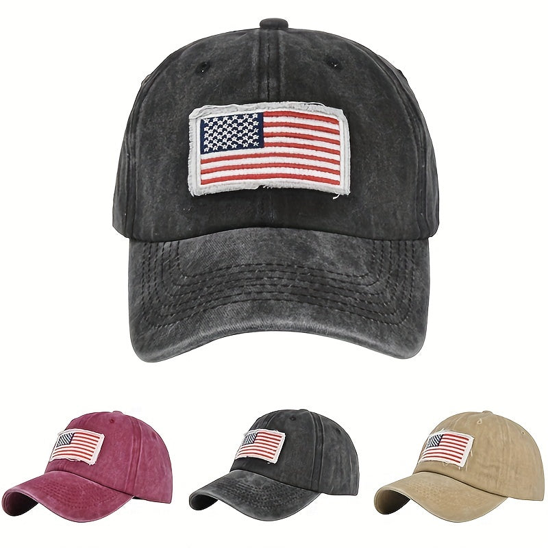 Vintage Washed Distressed Cotton Dad Hat Flag Patch Baseball Cap