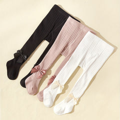 3 Pairs Girls Kids Bowknot Footed Pantyhose for Autumn Winter