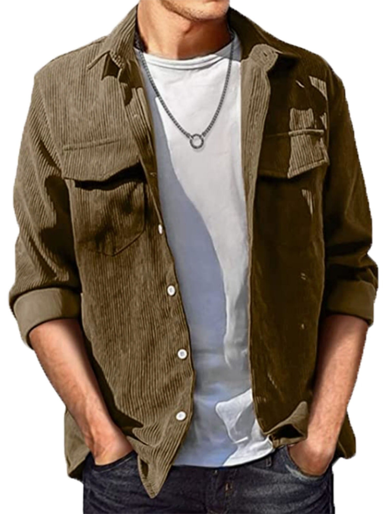 Men's Corduroy Button Long Sleeves Shirt Jacket