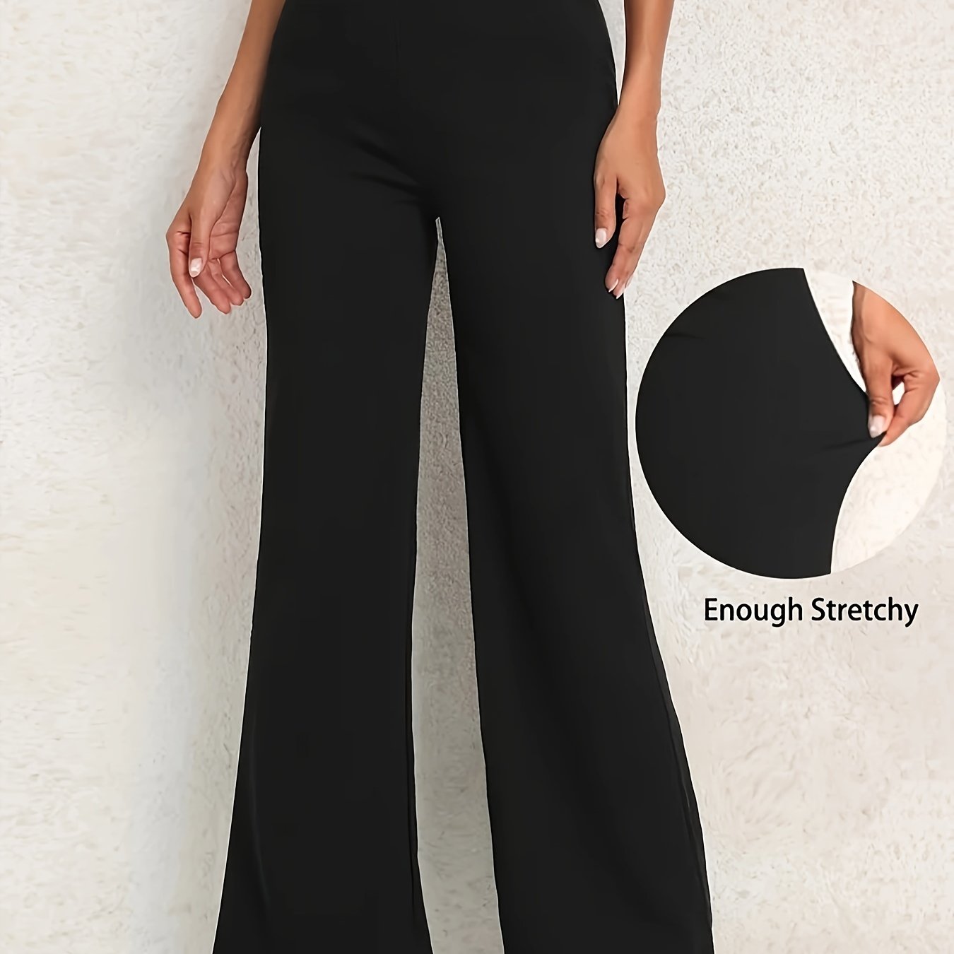  Solid High Rise Flared Leg Trousers