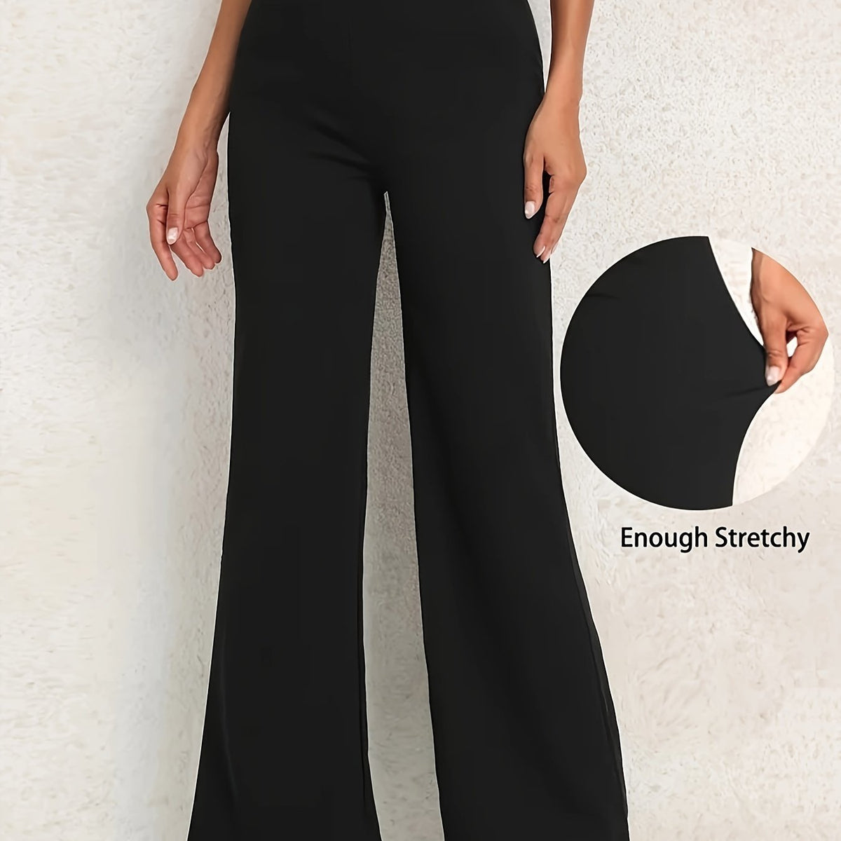  Solid High Rise Flared Leg Trousers