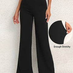  Solid High Rise Flared Leg Trousers