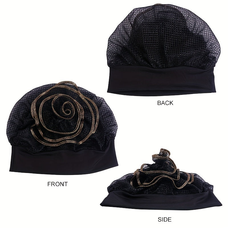 Ruffles Flower Glitter Turban Cap Solid Bonnet Head Wrap Head Scarf