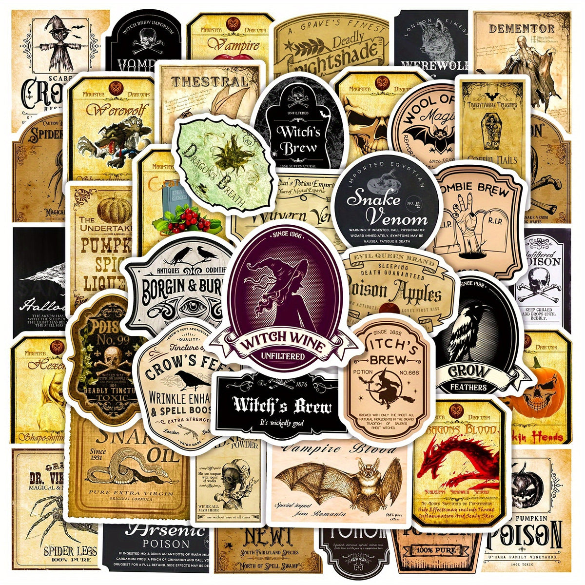 50Pcs Retro Halloween Series Stickers Waterproof DIY Stickers