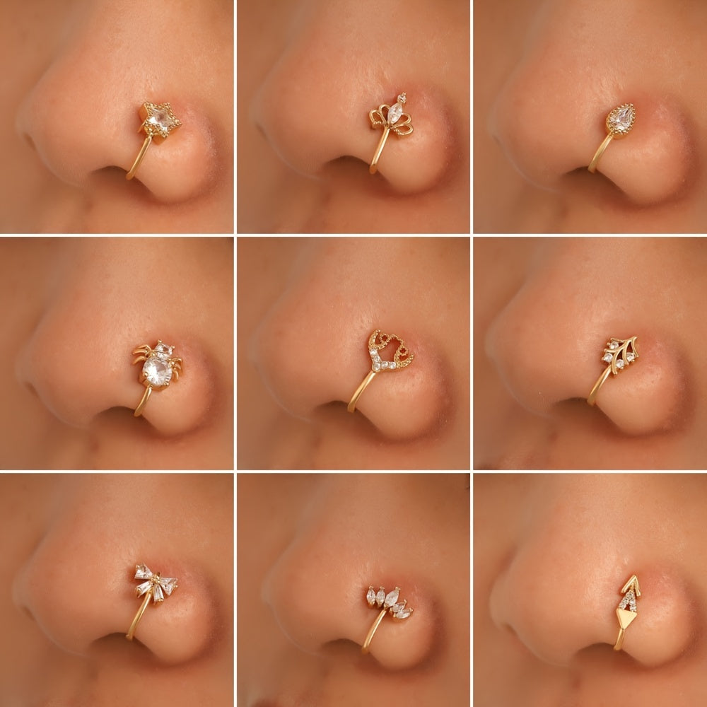 Men's Golden Nose Stud Set With Artificial Diamonds Party Gift
