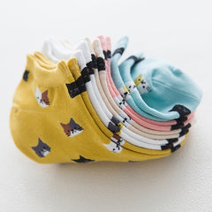 10 Pairs Cartoon Cat Print Socks Low Cut Ankle Socks Women's Stockings
