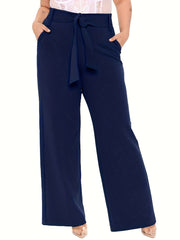 Women's Plus Solid Wide Leg Loose Trousers With Belt