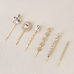 6pcs Rhinestone Hairpin Metal Golden Hair Clip Wedding Birthday Cosplay Costumes
