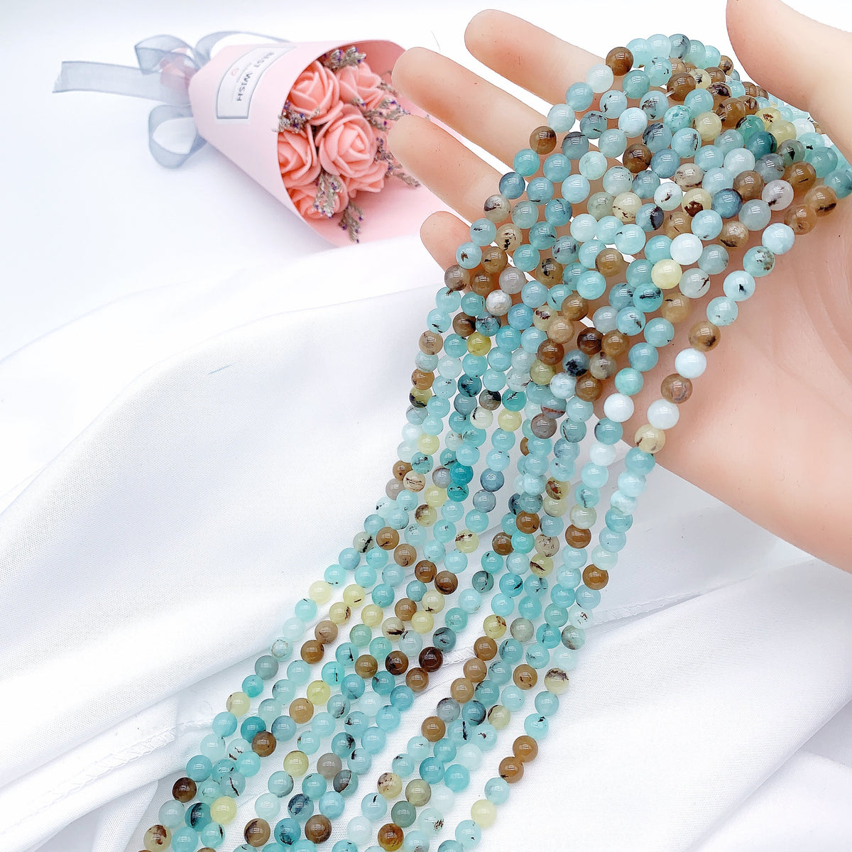 55pcs Natural Stone Round Beads Set for DIY Bracelet Making