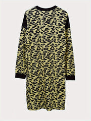  Colorblock Leopard Print Mesh Sleeve Bodycon Dress