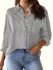  Stripe Print Long Sleeve Button Up Shirt